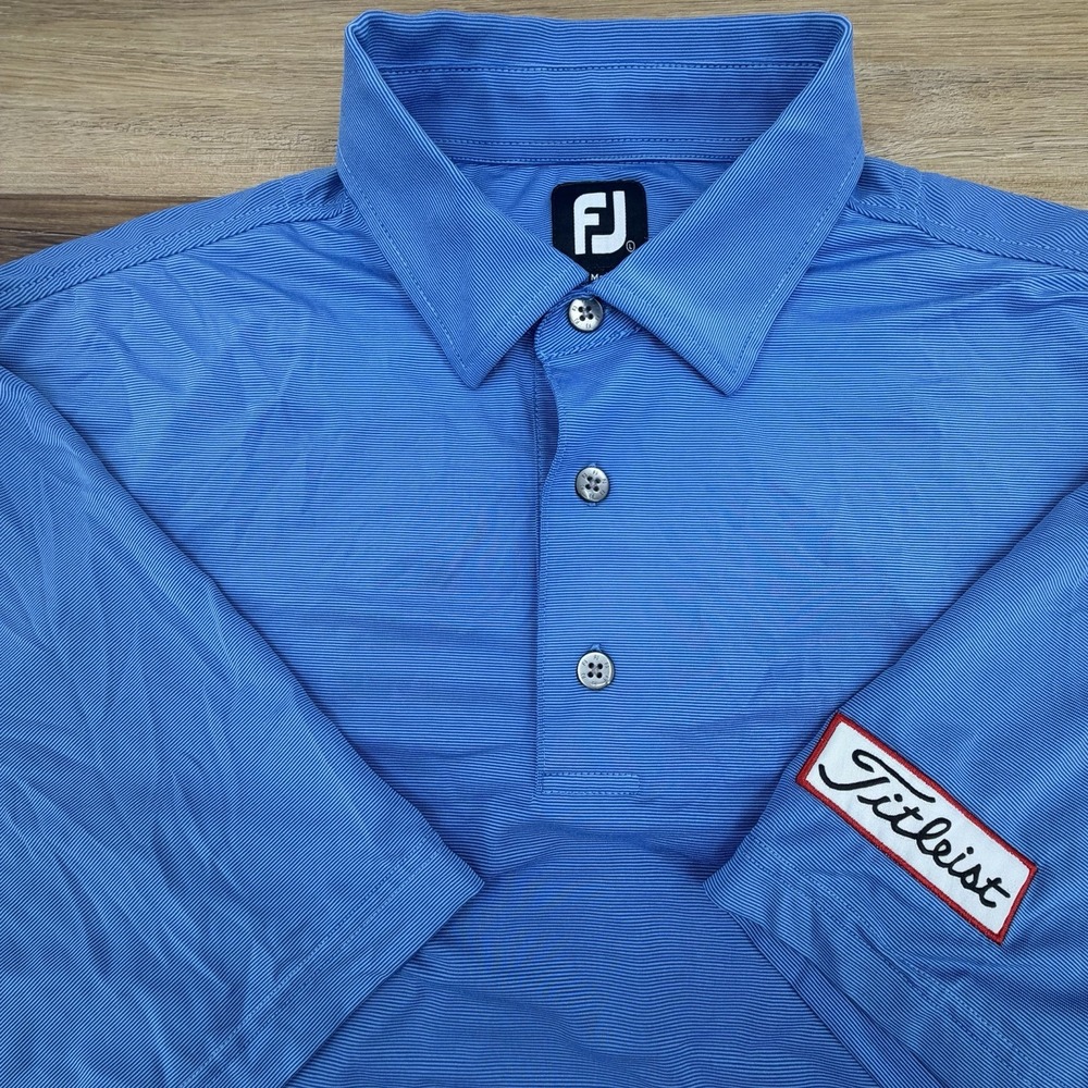 FootJoy Mens Blue Short Sleeve Golf Polo Shirt Titleist Logo Size Large